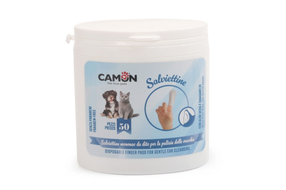 Salviettine da dito Camon 50 pezzi per pulizia orecchie cani e gatti Salviettine da dito Camon 50 pezzi per pulizia orecchie cani e gatti